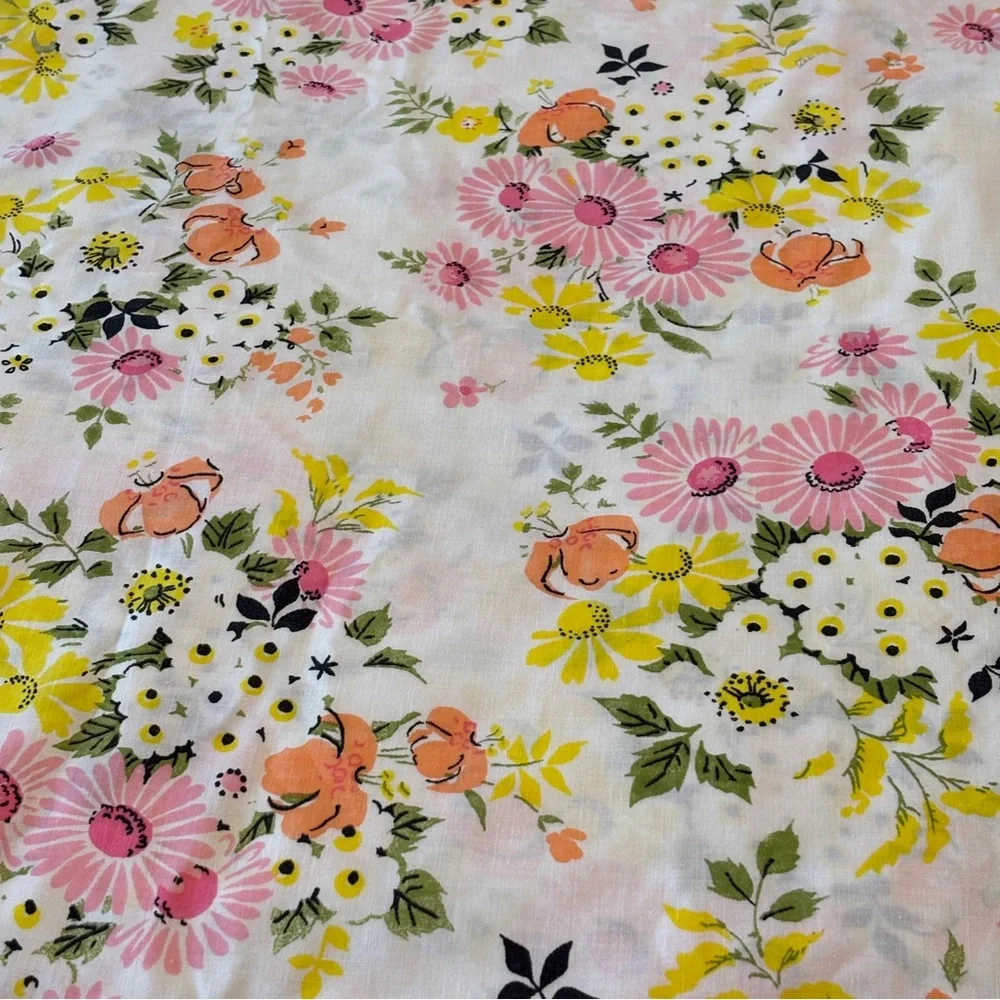 Vtg Pequot Double Flat Sheet Retro Floral 70s Flower Power Groovy Man Artsy Cool